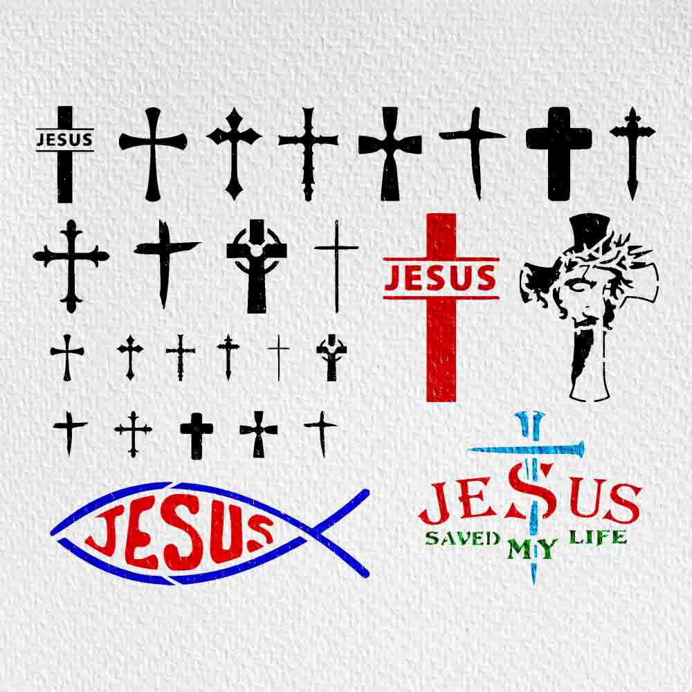 JESUS CROSSES STENCIL